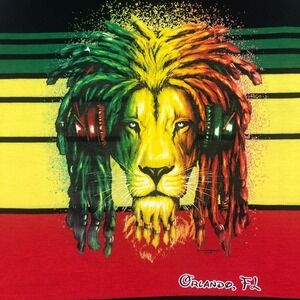 Pacific Surf Classic Lion Rasta Stripe Orlando Florida Tank‎ Top Men's Large